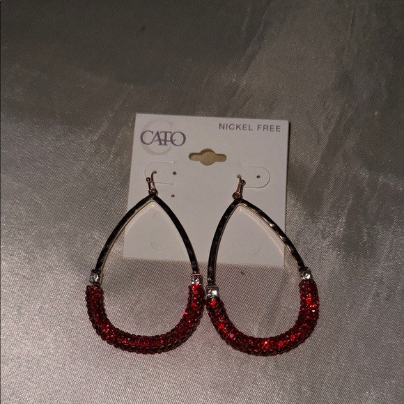 New Cato Sparkling Red Rhinestone Gold Toned Teardrop Earrings - Picture 3 of 8